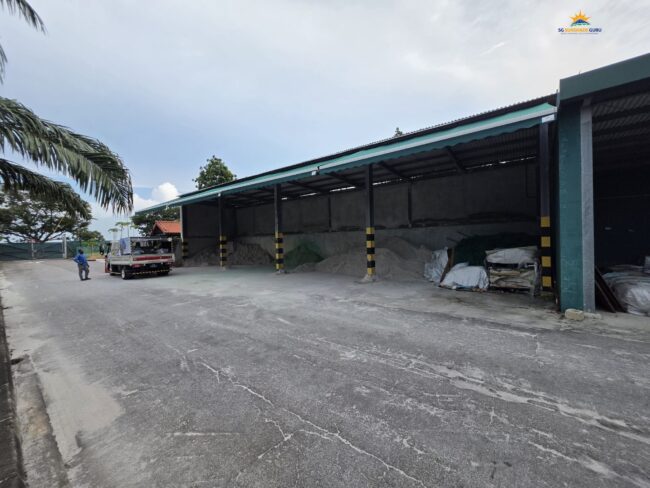 Motorized retractable awning system installed at an industrial facility by SG Sunshade Guru in Singapore.