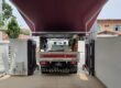 Retractable awning installed over a residential driveway in Singapore